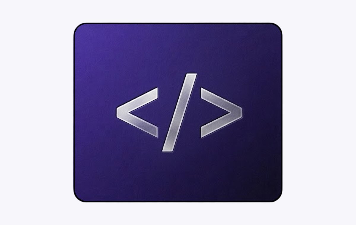 Code symbol on an indigo tile, representing website development